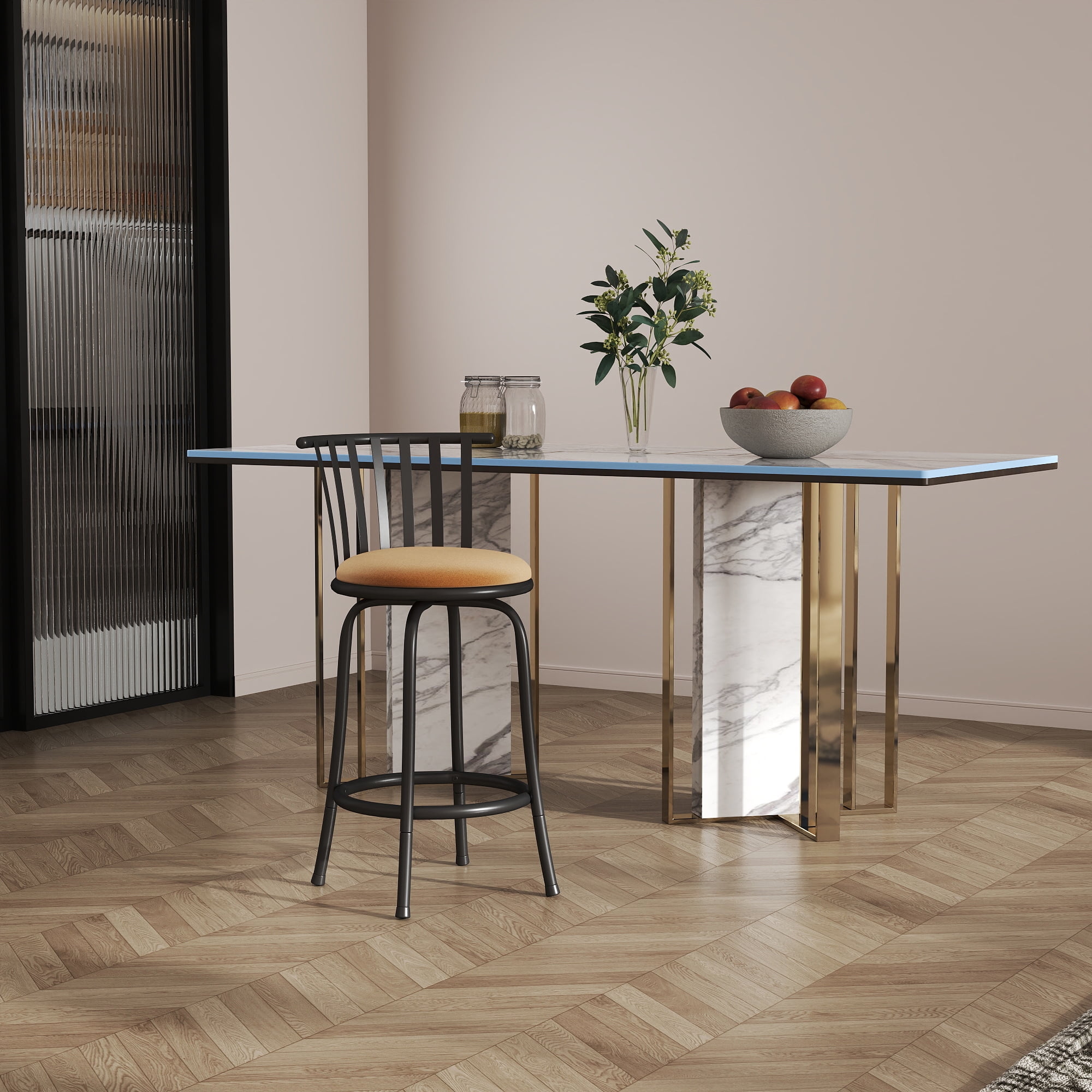 Homy Casa Single Pack Industrial Swivel Barstools with Adjustable Height Faux Suede Upholstery