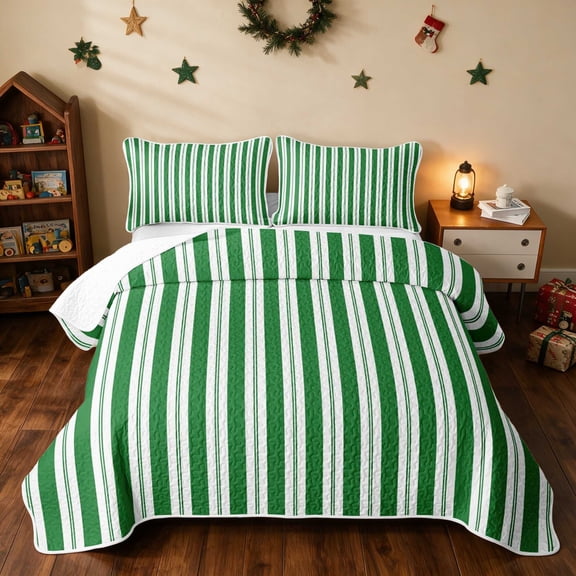 Erosebridal Line Quilt Full Stripe Full Bedspread Sets, Pink White 3 Pieces 1 Coverlet and 2 Pillowcases