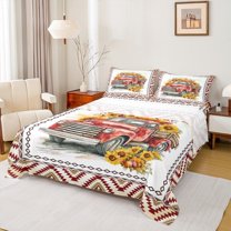 Manfei Rustic Autumn Truck Queen Sheet Sets, Bohemian Aztec Triangle Flat Sheet, Happy Harvest Queen Fitted Sheet, Luxury Bedroom Decor, 4-Piece