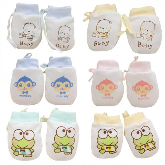 QUETO Gants en coton anti-rayures pour garçons et filles mignons avec cordon de serrage, mitaines réglables pour bébé (lot de 6)