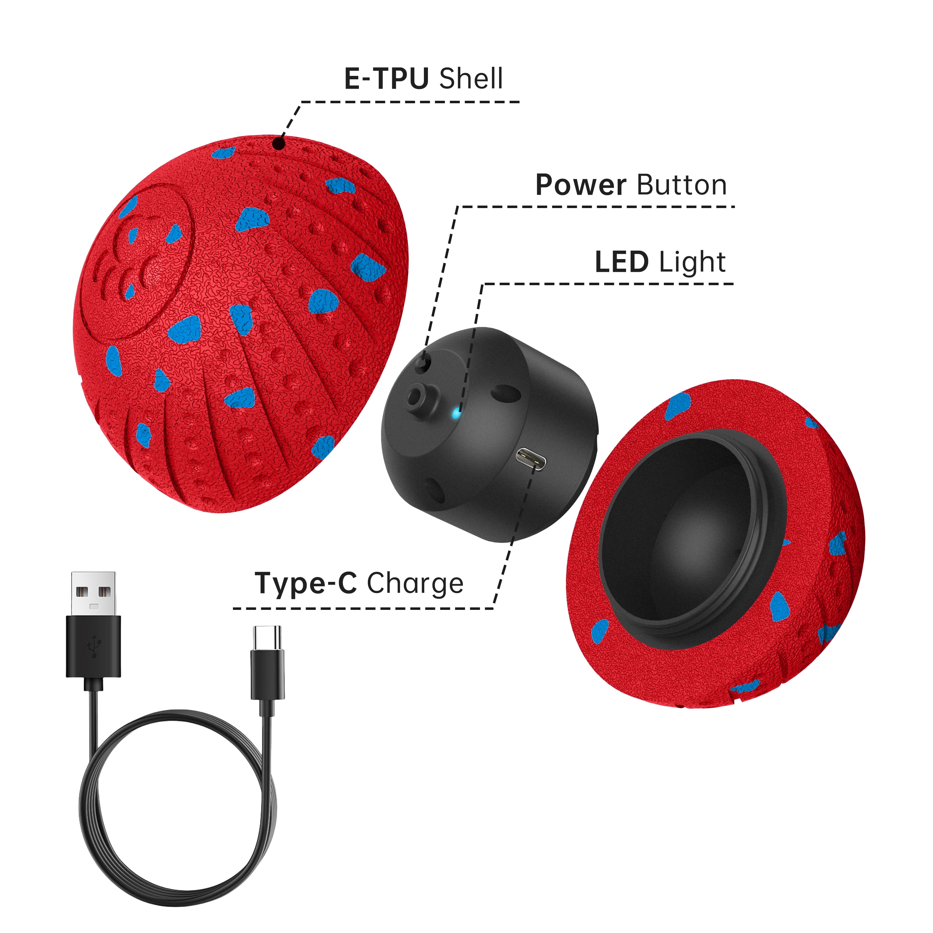 Inadays Dog Toys Interactive Dog Ball Toys For Large Dogs Automatic Ball for Dogs Chew Resistant Rechargeable E-TPU Silent Foam IPX54 Waterproof Dog Toys for Medium/Large Dogs, Red