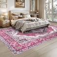 thumbnail image 2 of Wondo 6x9 Hot Pink Area Rug - Machine Washable Non-Slip Rubber Backing, Low Pile Vintage Carpet for Living Room Bedroom Kitchen Dining Office, 2 of 9