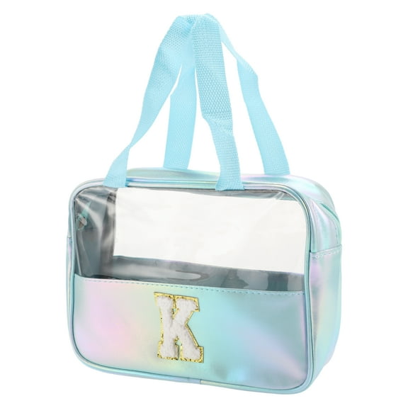 Unique Bargains 1 Pc Women Clear Letter K Makeup Bag for Vacation Outdoor Activities Blue PU