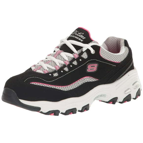 Skechers Sport Women's D'Lites Memory Foam Lace-up Sneaker,Black/Pink,8 XW US