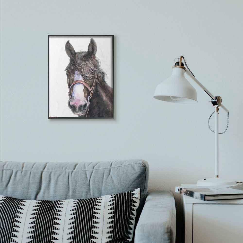 Stupell Industries Large Horse Head Animal Watercolor Painting Framed Giclee Texturized Art by George Dyachenko