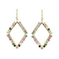 thumbnail image 2 of Bling Jewelry Womens Wire Wrap Multi Color Natural Stone Diamond Shape Dangle Earrings Gold Plated, 2 of 5