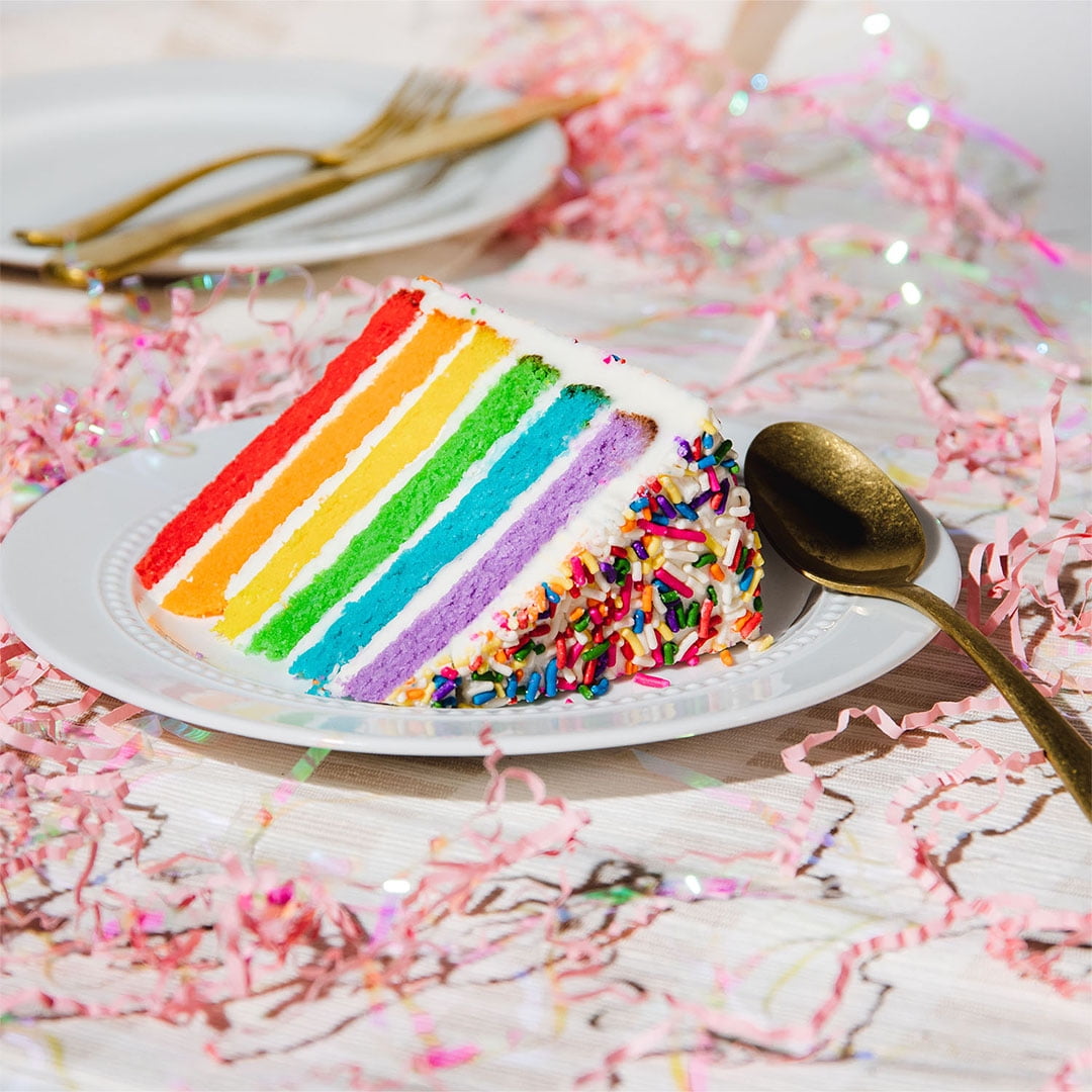 Carlo's Bakery Rainbow Cake Slice, Vanilla Cake with Sweet Vanilla Icing, 7.4 oz, 1 Count, Refrigerated