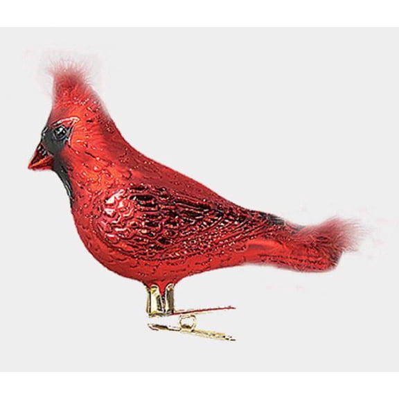 Male Cardinal Bird with Feathers Polish Glass Christmas Tree Ornament Animal