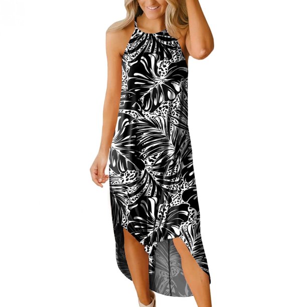 Ichuanyi Womens Swimsuits Clearance Women's Maxi Dresses Summer Casual Cross Rounk Neck Sleeveless Slit Vacation Beach Long Dress Ichuanyi Ichuanyi