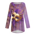 thumbnail image 4 of Mardi Gras Shirts for Women Mask Print Glitter Long Sleeve Graphic Tee Sequins Crew Neck Holiday Tops Purple 2XL, 4 of 5