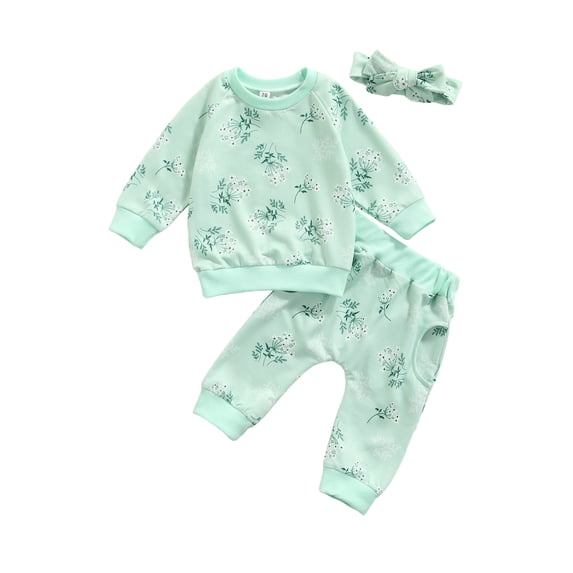 Bagilaanoe 3pcs Newborn Baby Girl Long Pants Set Floral Print Long Sleeve Pullover Tops + Trousers + Headwear 6M 12M 18M 24M Infant Casual Outfits