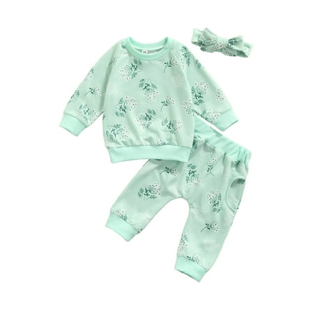 

TheFound Newborn Baby Girls Fall Clothes Long Sleeve Floral Print Sweatshirt Top Pants Headband 3Pcs Outfits