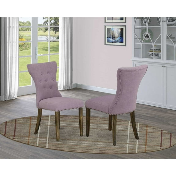 Set of 2 Chairs Gallatin Parson Chair with Distressed Jacobean 418 Finished Leg and Dahlia Fabric Color