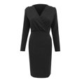thumbnail image 4 of Women'sSolidSlimLongSleeveDeepVNeckPleatedLongBagHipHedgingDress, 4 of 5