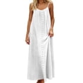 thumbnail image 5 of Summer Dress for Women Casual Sleeveless Backless Pleats Spaghetti Strap Dress Openwork Print Beach Vacation Dress(White,L), 5 of 8