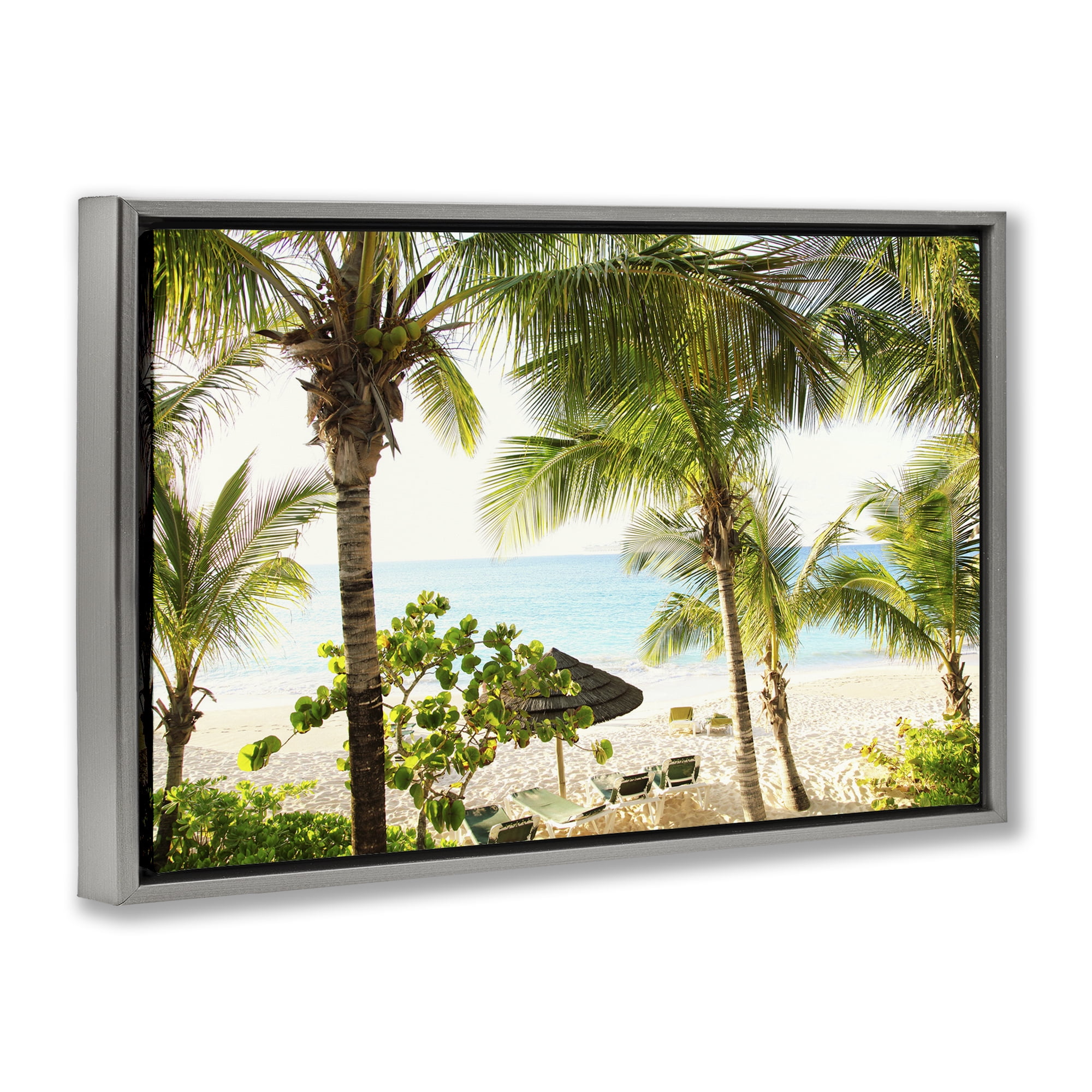 Stupell Industries Tropical Beach Resort Landscape Photography Gray Floater Framed Canvas Art Print Wall Art, 31 x 21