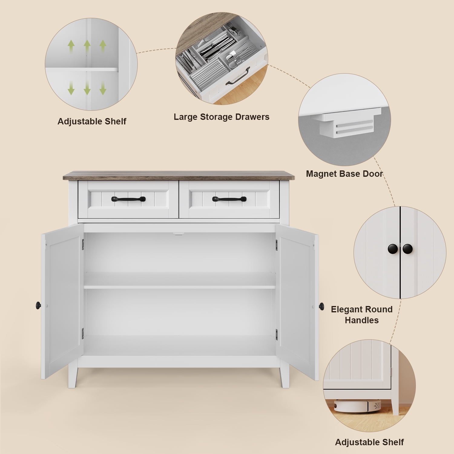 Coffee Bar Cabinet, Lofka 35.4 Inch Small Sideboard Buffet Cabinet with Drawers & Adjustable Shelf, Slim Waterproof Storage Cabinet for Apartment Kitchen Entryway Living Room Home Office, Gray