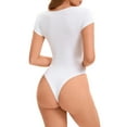 thumbnail image 3 of INSPIRE CHIC Women's Square Neck Bodysuit Tummy Control Shapewear Thong Short Sleeve T-shirt Leotard Jumpsuit Tops M White, 3 of 4