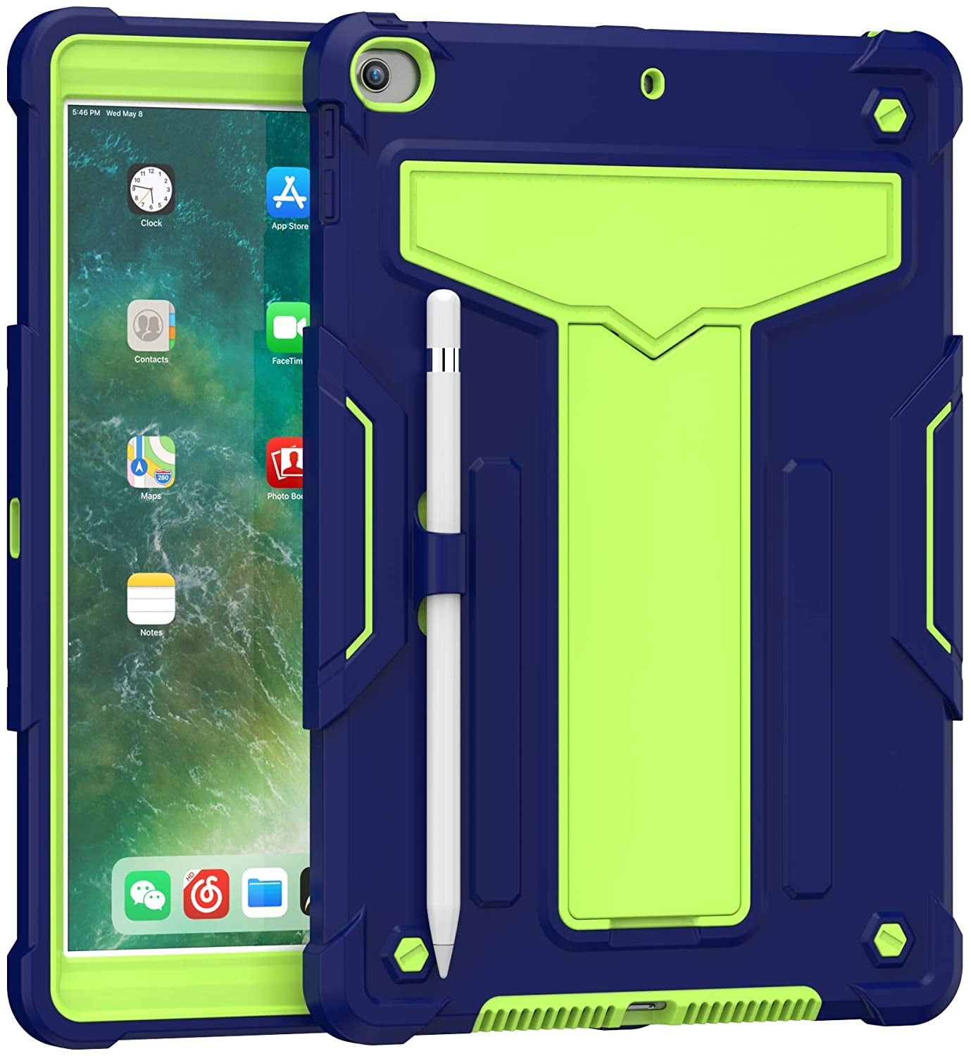 EpicGadget Case for iPad 10.2 (9th/8th/7th Gen) Protective Rugged Hybrid Case Kickstand Pencil Holder Cover for Apple 10.2 Inch iPad 9th/8th/7th Generation 2021/2020/2019 Release (Navy Blue/Green)