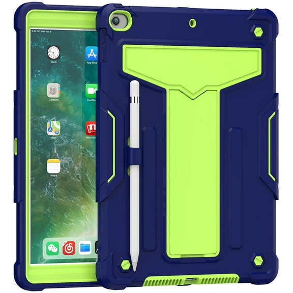 EpicGadget Case for Apple 10.2-inch iPad (2021) - iPad 10.2 Case Heavy Duty Hybrid Cover Full-Body Protective Stand Case For Apple iPad 9th/8th/7th Generation 10.2" (2021/2020/2019) (Navy Blue/Green)