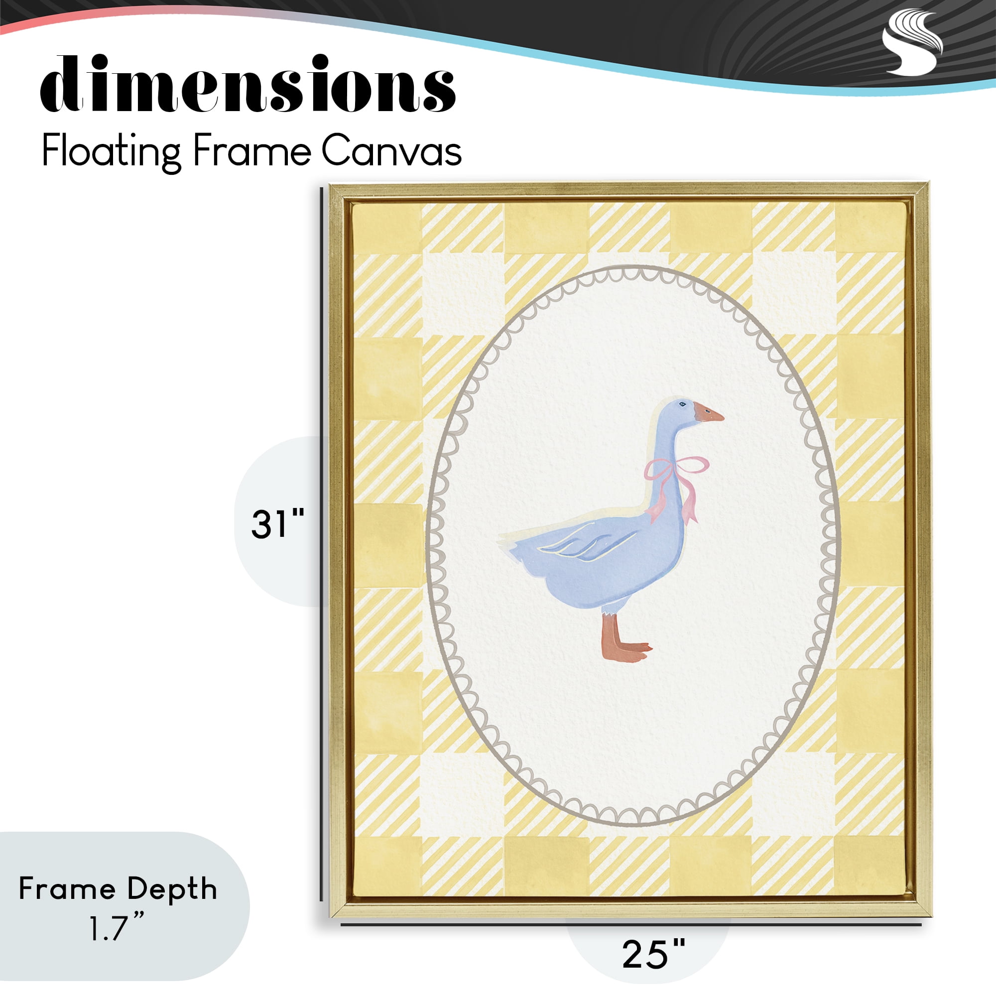 Stupell Industries Little Goose on Yellow Gingham Gold Framed Floater Canvas Wall Art, design by The Paper Curator