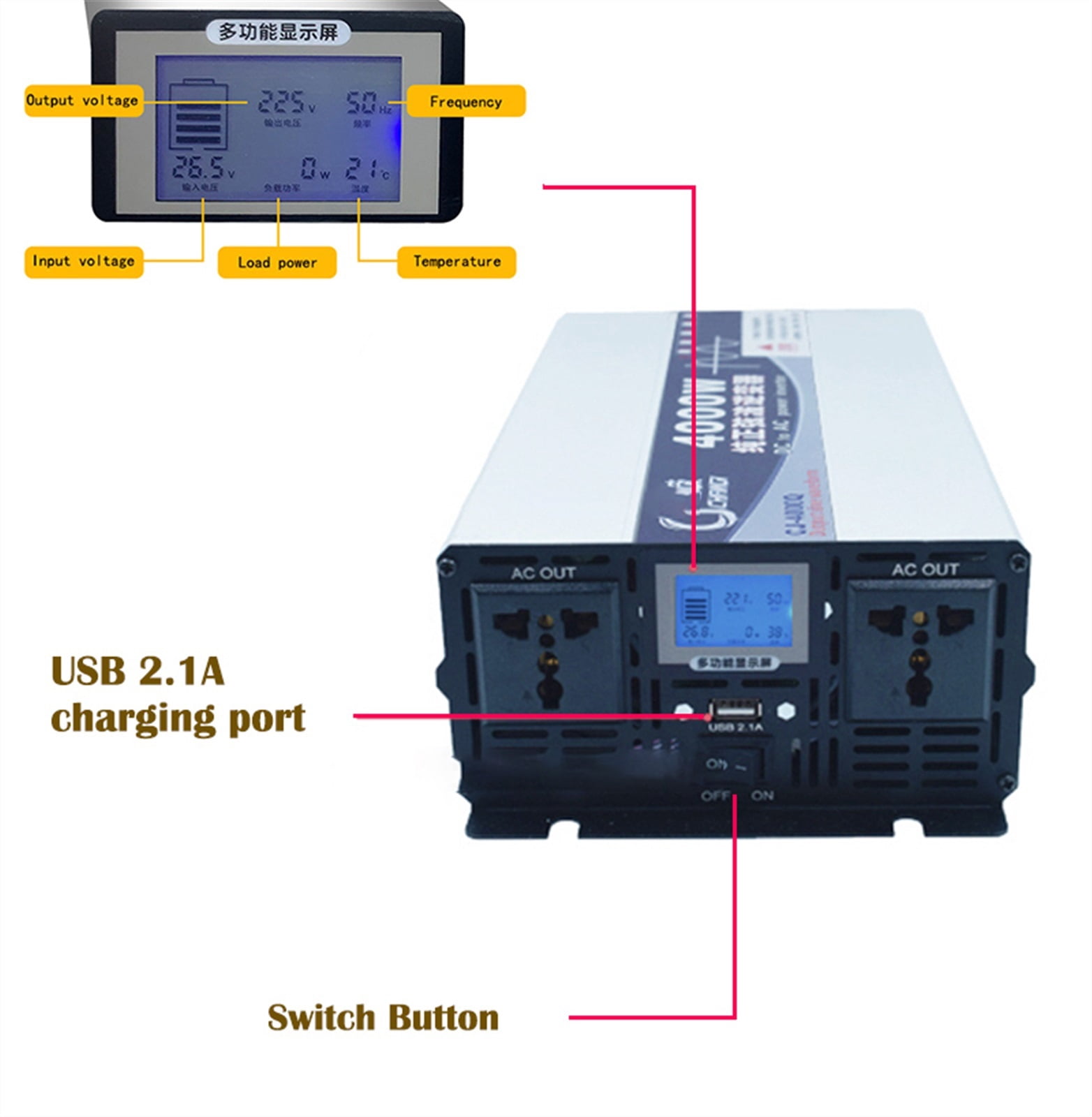 Inverter Pure Wave Current 4000W/5000W/6000W/8000W (peak Value) Transformer DC 12V/24V/48V/60V To AC Sine Wave Inverter Automobile, Household Automobile ,Powerful Output