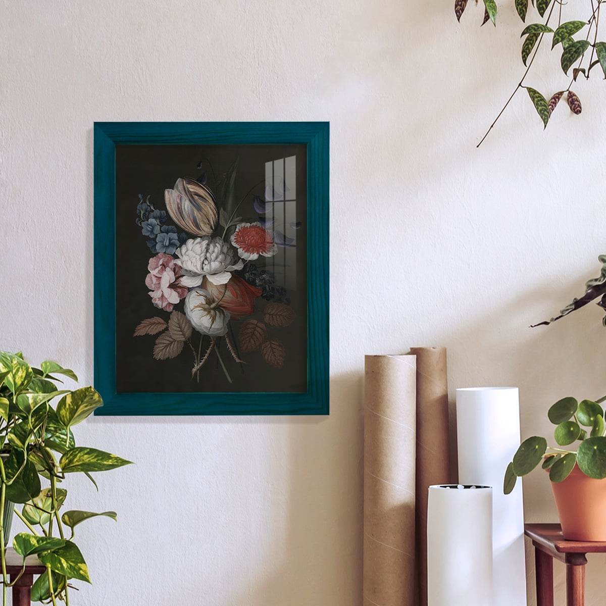 Dramatic Bouquet I -Framed Print w/glass-Ocean Blue