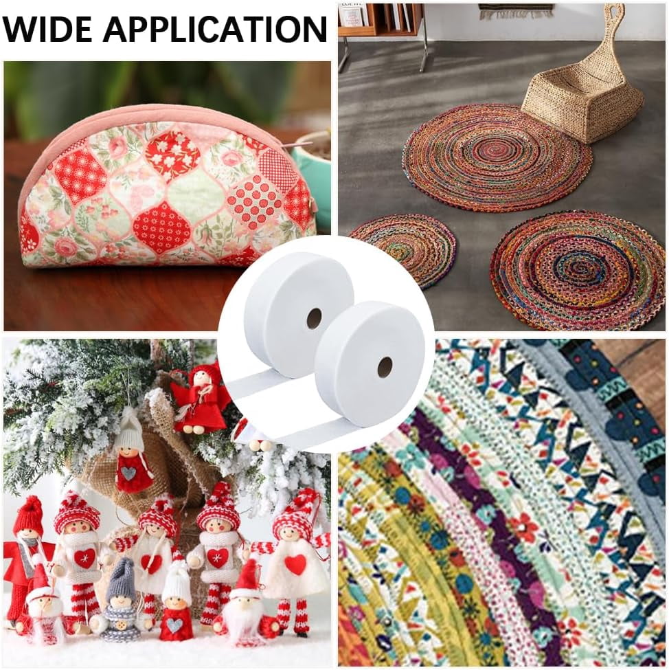 2 Rolls Jellyroll Strips Fabric Jelly Roll Batting Strip 2.5 Inch x 36 Yard White Cloth Upholstery Punched Cotton Blend Quilt Rug Strips for Throw Quilts Needle DIY Sewing Crafts White