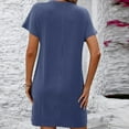 thumbnail image 4 of Pisexur Robes d'Été pour Femmes Manches Courtes Décontractées Imprimé Rayé Col Rond Ourlet Fendu Robe Midi, 4 of 7