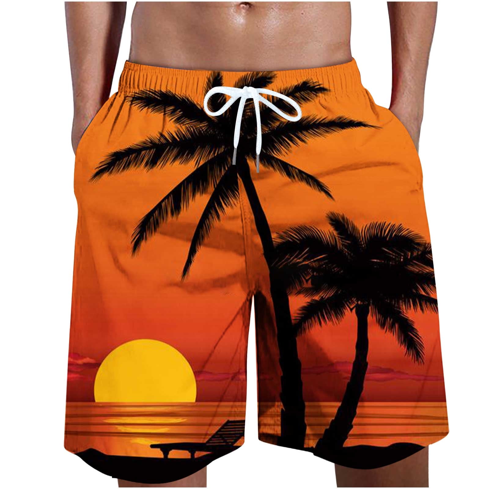 VSSSJ Swim Trunks for Men Big and Tall Hawaiian Sunset Palmshadow Print ...