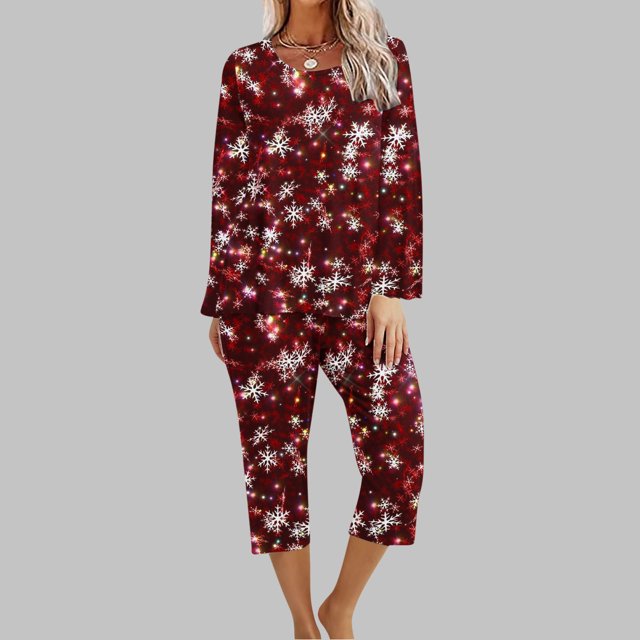 Puntoco Conjunto Capris de Manga Larga con Cuello Redondo y Estampado navideño para Mujer Puntoco Puntoco-6925