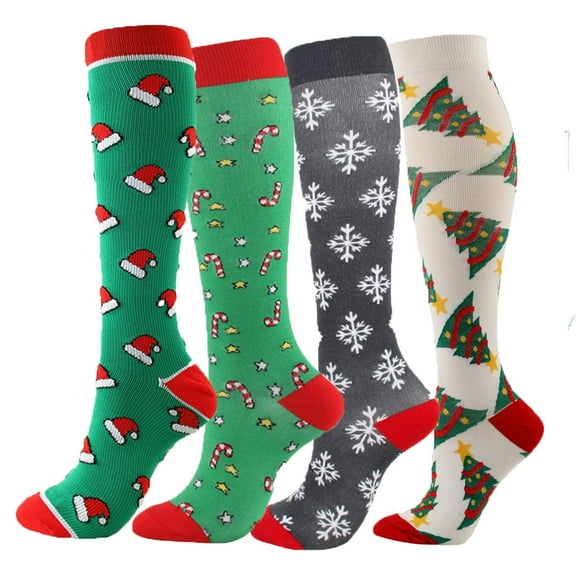 Baywell 5/4/3/2 Pairs Compression Socks, Women & Men Knee High Socks, Colorful Patterned Socks for Xmas Christmas Gift S-XL