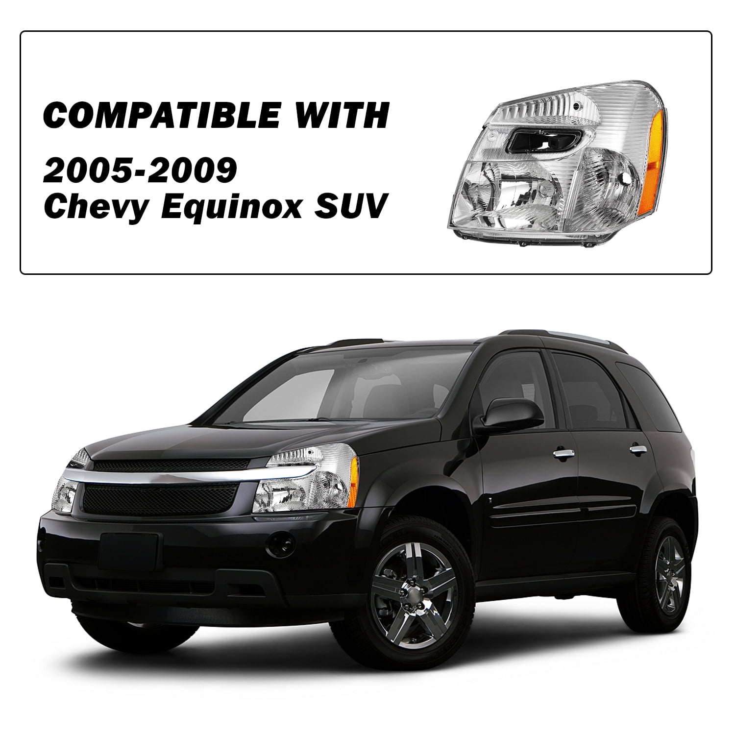 For 2005-2009 Chevy Equinox SUV Chrome Halogen Headlights Headlamp Sets 05-09