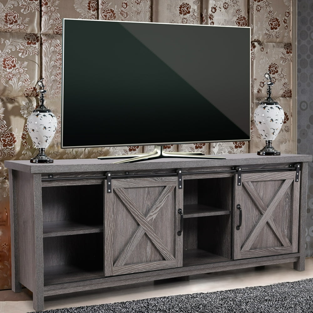 Jaxpety 58" Farmhouse Sliding Barn Door TV Stand for TVs up to 65