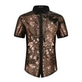 thumbnail image 5 of INSPIRE CHIC Men's Sequin Party Shirt Contrasting Color Short Sleeve Button Down Top M Golden, 5 of 6