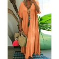 thumbnail image 4 of Vestido Casual De Talla Grande, Vestido Suelto De Manga Corta Con Cuello En V Plisado Para Mujer, 4 of 4