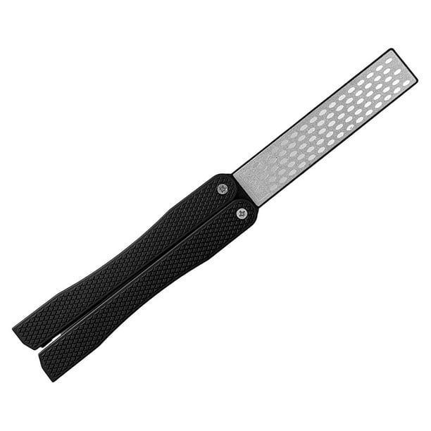 Piedra para afilar cuchillos portátil, tijera plegable de doble cara, podadoras, hoja para afilar, piedra para herramientas de cocina al aire libre negro Sunnimix Piedra de afilar