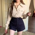 thumbnail image 5 of American-style vintage women's tencel long-sleeved shirt with polo collar and loose pocket design, 5 of 9