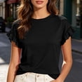 thumbnail image 4 of BUIGTTKLOP Womens Summer Tops Ruffle Short Sleeve Shirts Round Neck T Shirts Solid Color Blouses, 4 of 8