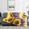 thumbnail image 2 of Honeii Daisy Sunflower Lazy Cat print throw blanket, crafted from cozy cotton flannel, offers versatile home decor as a bedding suitable for all seasons.-50"x40", 2 of 6