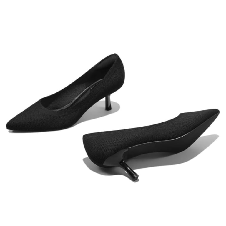 Mysoft Women's Pointed Toe Pumps - Kitten Heel Ankle Strap Sandals For Wedding & Party (Black Satin, Size 10)