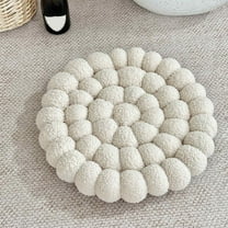 Round Cotton and Linen Seat Cushion,Fashion Solid Color Mochi Shape Cushion,Soft and Comfortable Office Chair Cushion,Computer Chair Dining Chair Cushion,Tatami Cushion,Beige,16x16 Inches