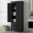 thumbnail image 2 of EUROCO 62.5" H Bathroom Storage Cabinet,Modern Floor Cabinet with Adjustable Shelf,Small Pantry with 2 Doors & Drawers,Storage Cabinet for Bathroom,Living Room,Office,Black, 2 of 7