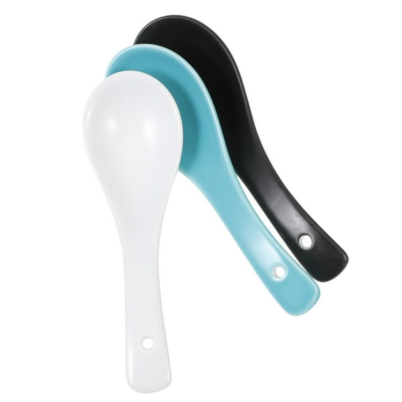 3pcs Ceramic Soup Spoons Chinese Dinner Spoon Japanese WonTon Soup Spoon Reusable Meal Spoon Kids Rice Spoons Tableware for Home Restaurant