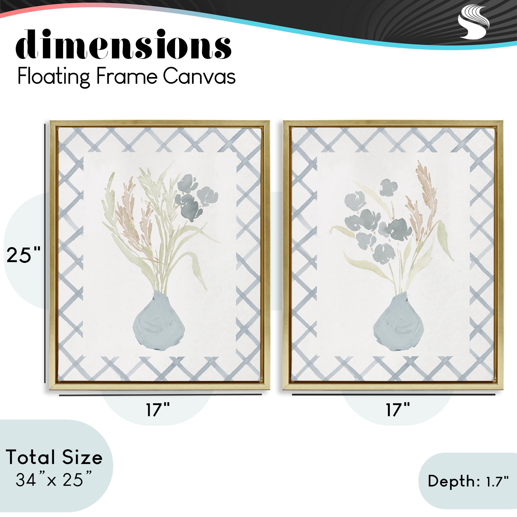 Stupell Industries Subtle Blue Anna Bouquets 2 Piece Gold Framed Floater Canvas Set, design by Lucille Price