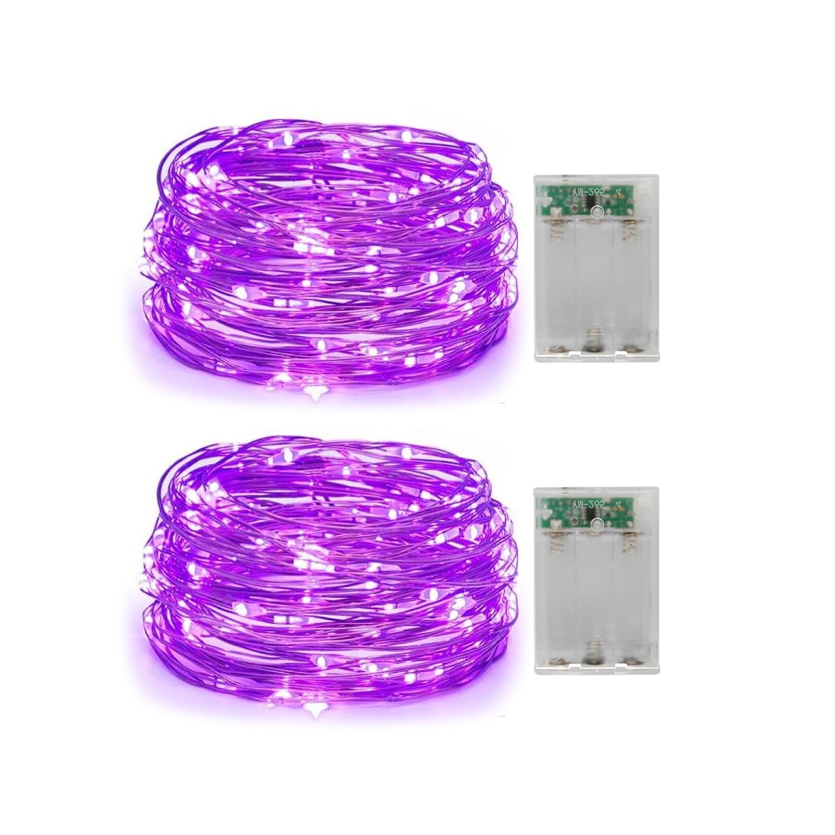 Set of 2 Battery Operated Mini Led Light,Indoor Fairy Light with Timer 6 Hours on/18 Hours Off for Halloween Christmas Party Decoration,30 Count LEDs,10 Feet Silver Wire (Purple Color)