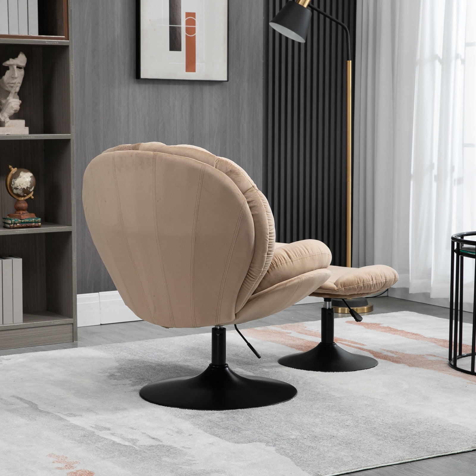 Yardi Yard Modern Swivel Upholstered Accent Chair and Ottoman, Adjustable Seat Height Velvet Office Chair Khaki Yardi Yard Modern Swivel Upholstered Accent Chair and Ottoman, Adjustable Seat Height Velvet Office Chair Khaki