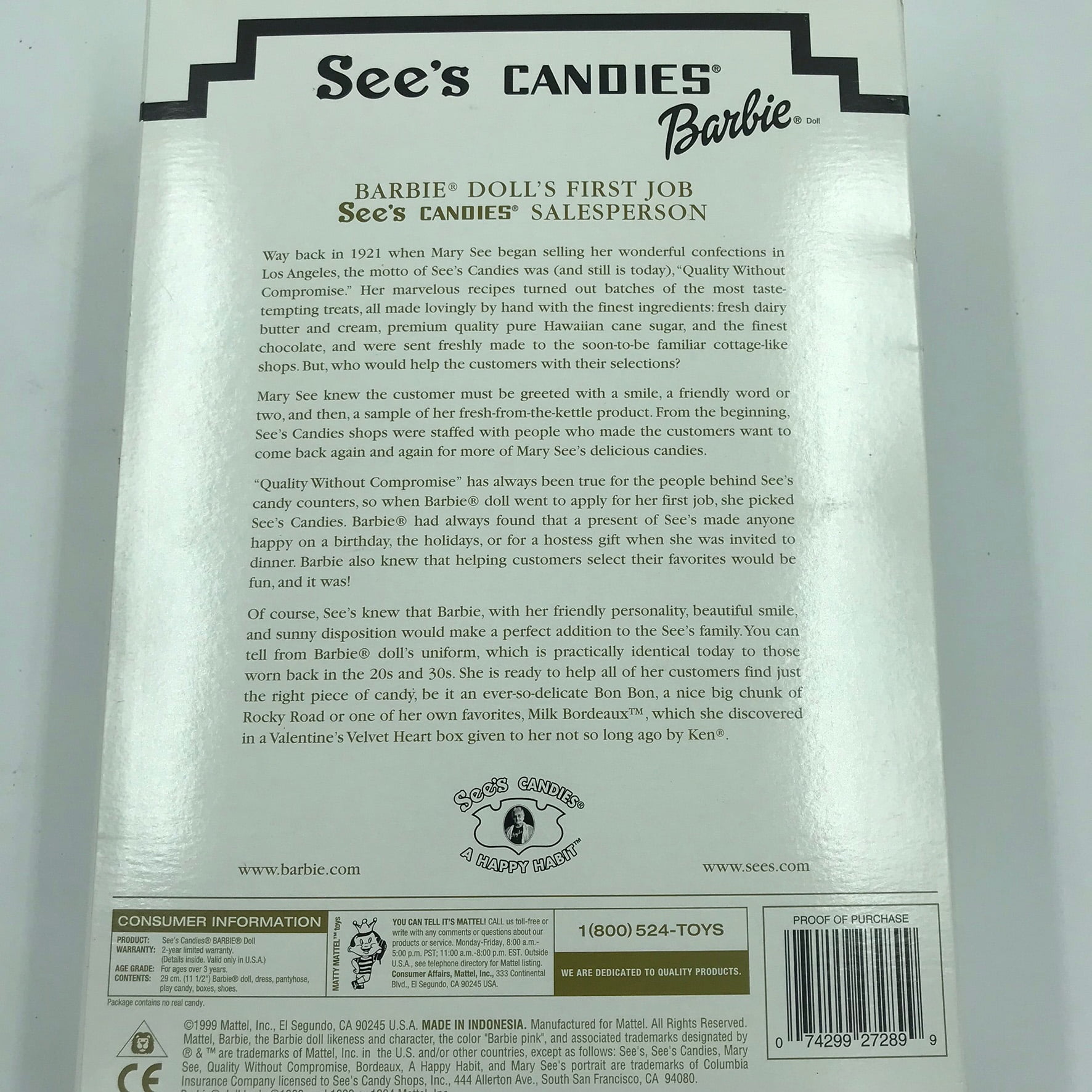 Vintage 1999 Barbie Doll See's Candies Salesperson Mattel First Job A Happy  Habit NRFB Unopened Fashion Doll Toy alexlittlethings.