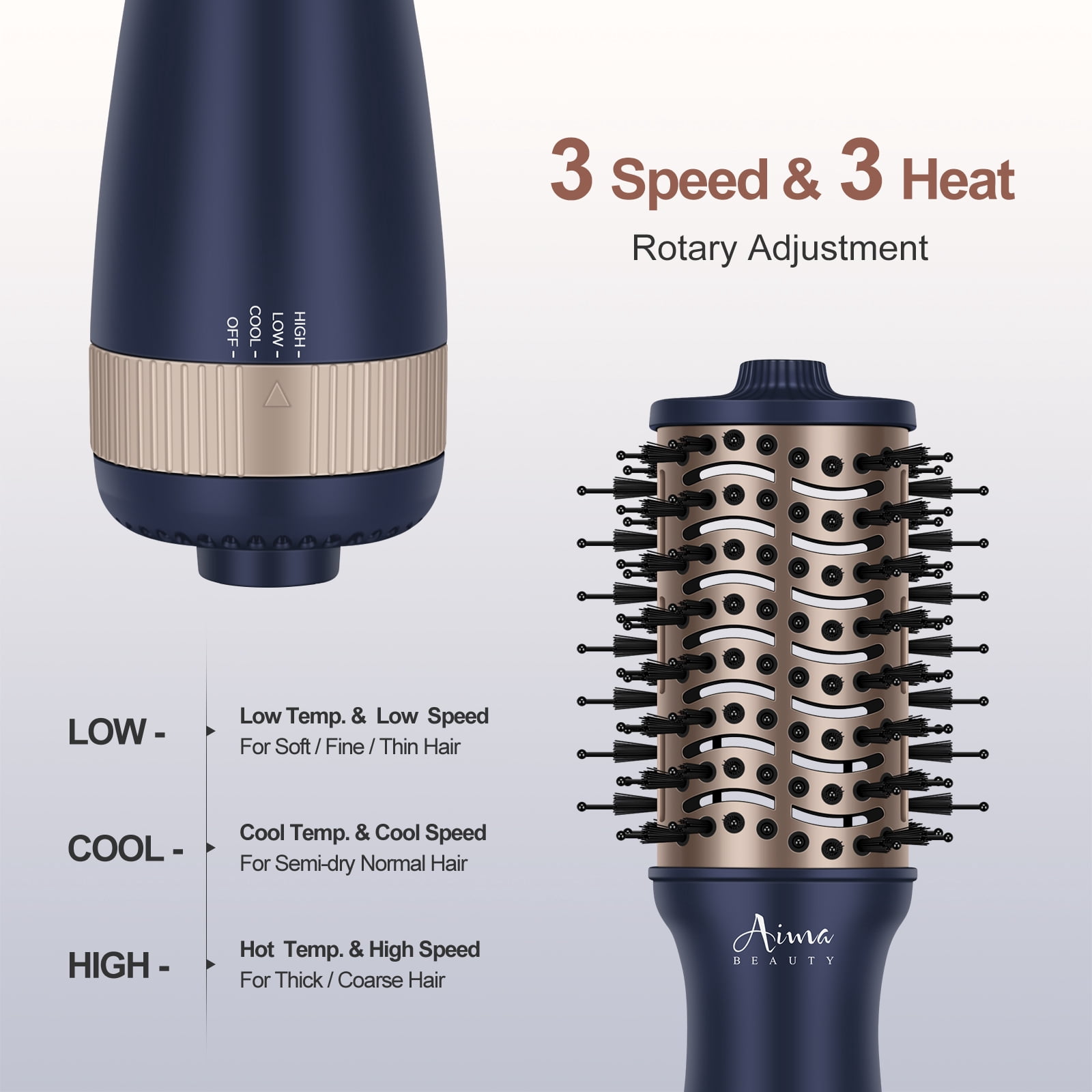 Aima Beauty Mini Travel Hair Dryer Brush, Automatic Dual Voltage Volumizing Hot Air Brush, Lightweight & Compact for Global Use, Prussian Blue