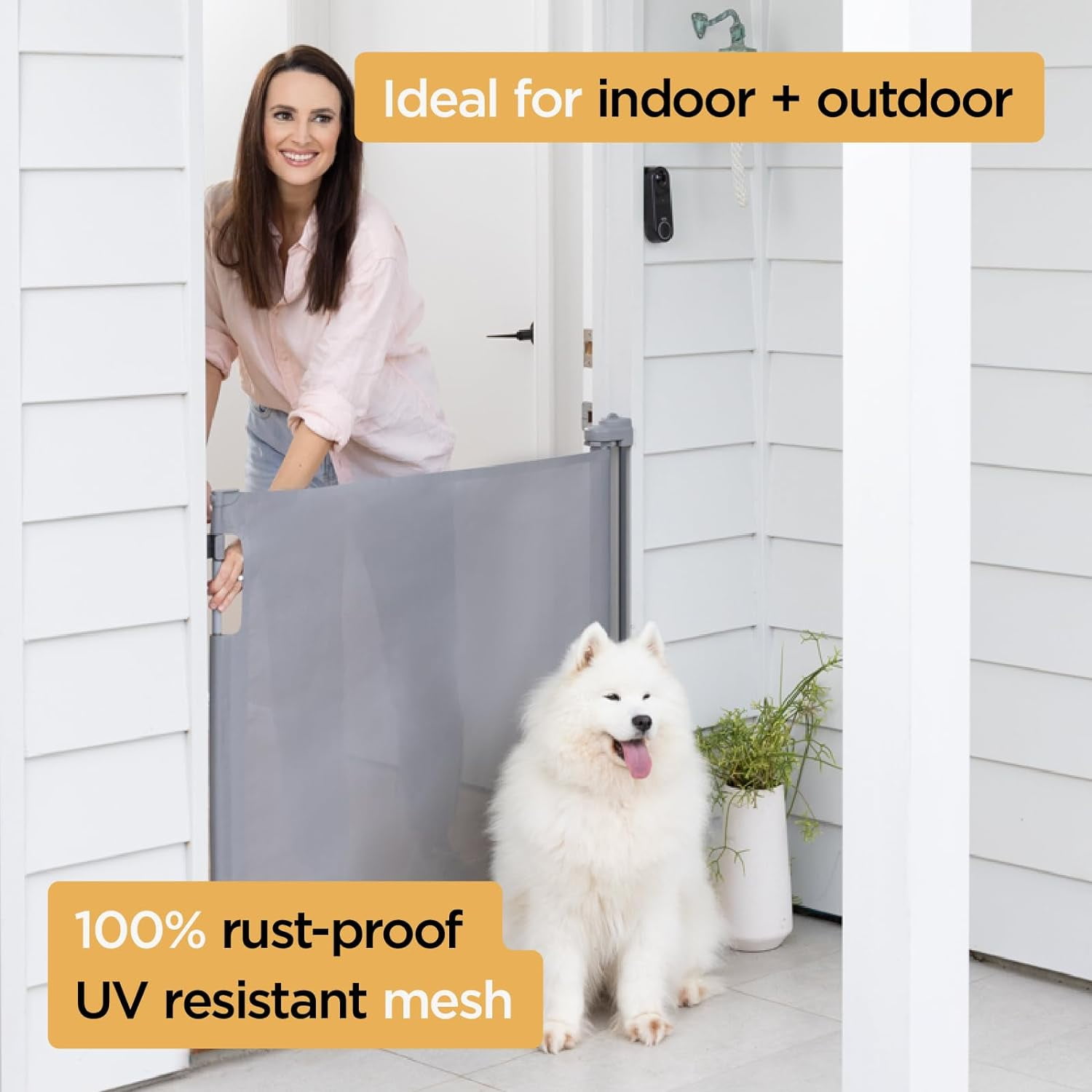Philowng Indoor and Outdoor Claw-Proof Retractable Dog Gate, 36.6" High Extends up to 71" Wide, gray